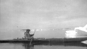 Noonesweetik in his kayak, east of Dorset, June 1924.